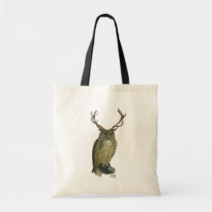 Owl met Antlers vlakte 2 Tote Bag