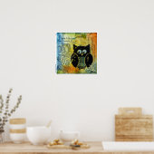Owl met blauw en Oranje Poster (Keuken)