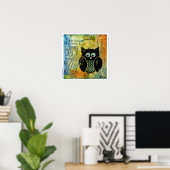 Owl met blauw en Oranje Poster (Thuiskantoor)