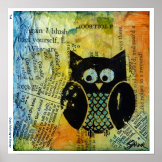 Owl met blauw en Oranje Poster