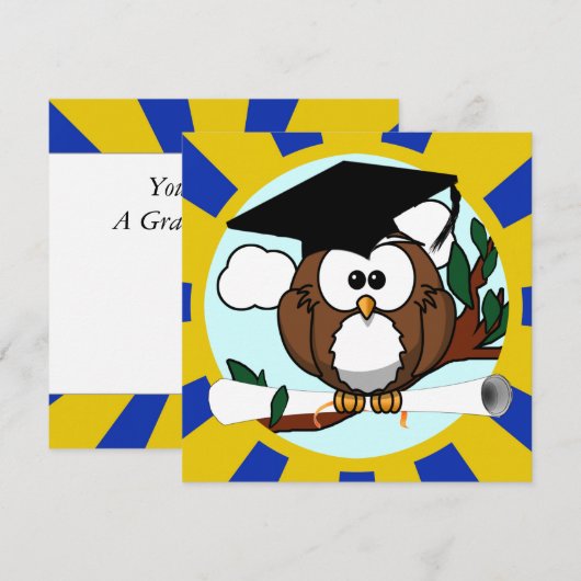 Owl met blauwe en goudkleuren kaart (Voorkant / Achterkant)