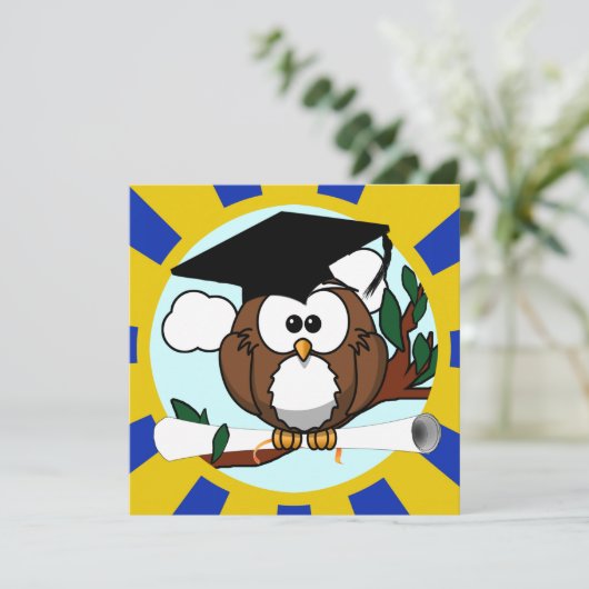 Owl met blauwe en goudkleuren kaart (Staand voorkant)