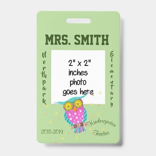 Owl met bloeiende ogen leraar ID-badge Badge (Voorzijde)