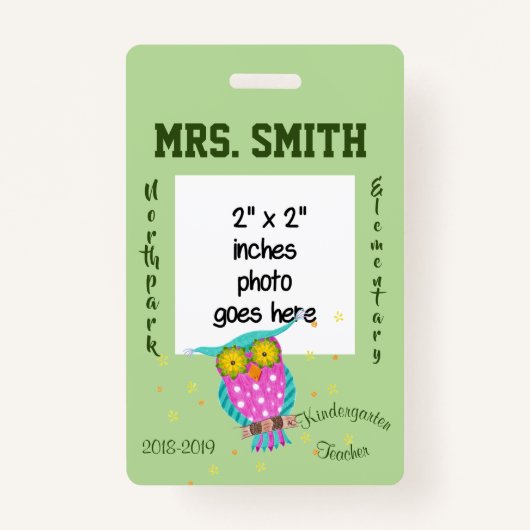 Owl met bloeiende ogen leraar ID-badge Badge (Voorkant)
