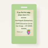 Owl met bloeiende ogen leraar ID-badge Badge (Achterkant)