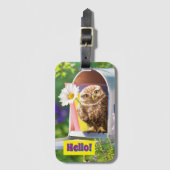 Owl met bloem in brievenbus bagagelabel (Voorkant (verticaal))