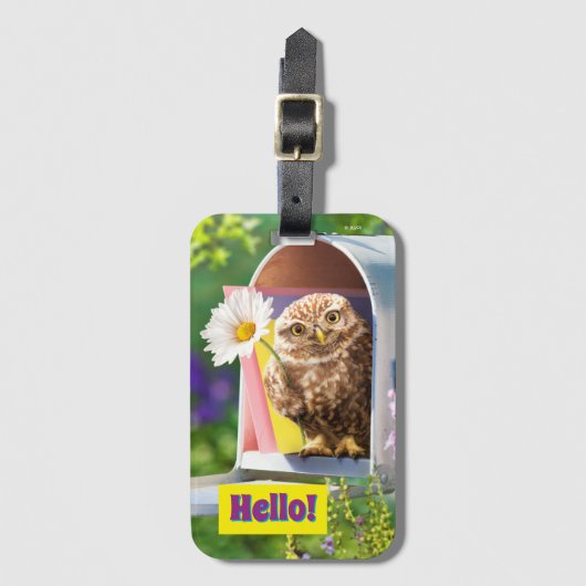 Owl met bloem in brievenbus bagagelabel (Voorkant (verticaal))