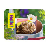 Owl met bloem in brievenbus magneet (Horizontaal)