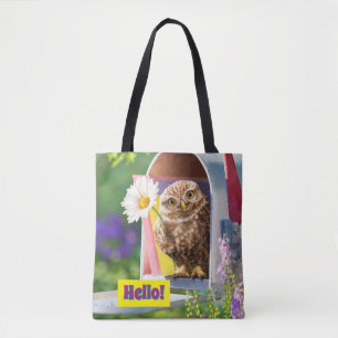 Owl met bloem in brievenbus tote bag