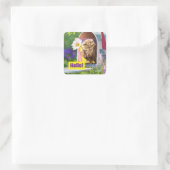 Owl met bloem in brievenbus vierkante sticker (Tas)