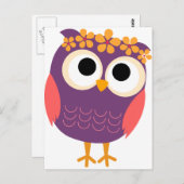 Owl met bloemen in haar haar haar haar briefkaart (Voorkant / Achterkant)