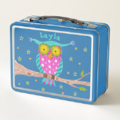 Owl met bloemen ogen kind metalen lunchbox (Achterkant)
