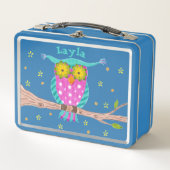 Owl met bloemen ogen kind metalen lunchbox (Voorkant)