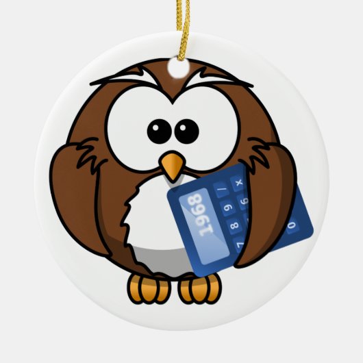 Owl met Calculator, wiskunde, student, boekhouding Keramisch Ornament (Voorkant)