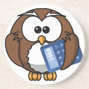 Owl met Calculator, wiskunde, student, boekhouding Zandsteen Onderzetter