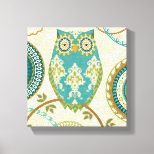 Owl met Circulaire Patronen Canvas Afdruk