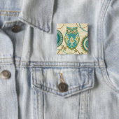 Owl met Circulaire Patronen Vierkante Button 5,1 Cm (In situ)