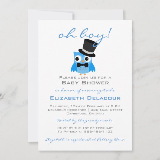 Owl met de hoogste Uitnodiging van het Baby shower (Achterkant)