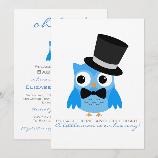 Owl met de hoogste Uitnodiging van het Baby shower (Voorkant / Achterkant)