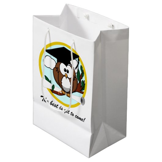 Owl met Diploma Afstuderen Medium Cadeauzakje (Voorkant Gekanteld)