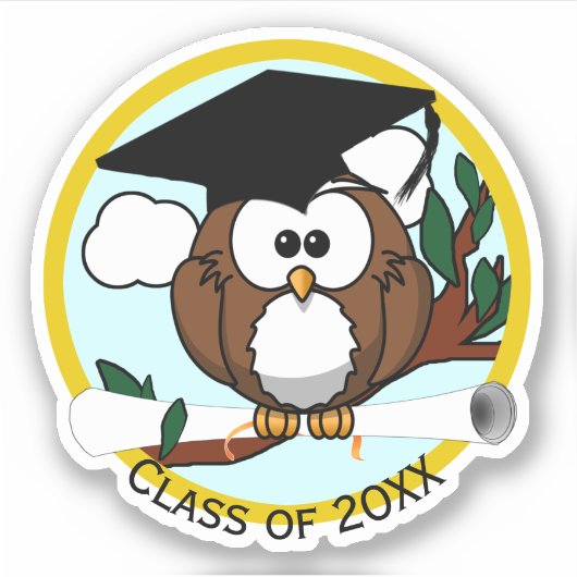 Owl met Diploma Afstuderen Sticker (Voorkant)