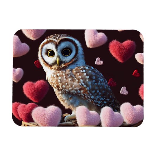 Owl met Fuzzy Hearts Magnet Magneet (Horizontaal)