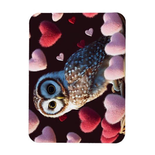 Owl met Fuzzy Hearts Magnet Magneet (Verticaal)