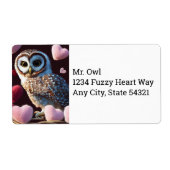 Owl met Fuzzy Hearts Shipping Labels (Voorkant)