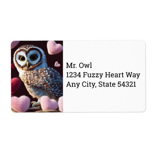 Owl met Fuzzy Hearts Shipping Labels (Voorkant)