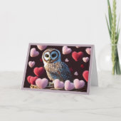 Owl met Fuzzy Hearts Valentijnsdag Kaart (Voorkant)