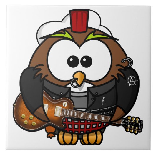 Owl met gitaar tegeltje (Voorkant)