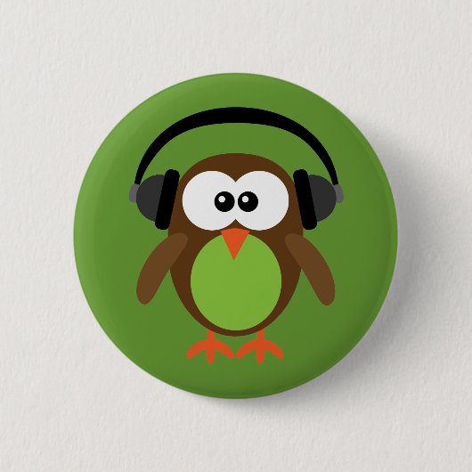 Owl met hoofdtelefoons ronde button 5,7 cm (Voorkant)