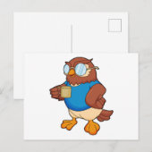 Owl met koffie-mok briefkaart (Voorkant / Achterkant)