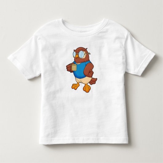 Owl met koffie-mok kinder shirts (Voorkant)