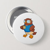 Owl met koffie-mok ronde button 7,6 cm (Voorkant /achterkant)