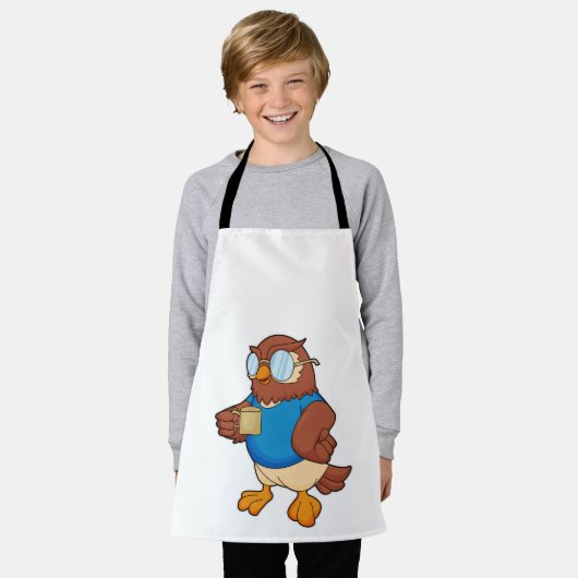 Owl met koffie-mok schort (Gedragen)