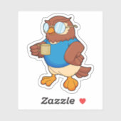 Owl met koffie-mok sticker (Vel)