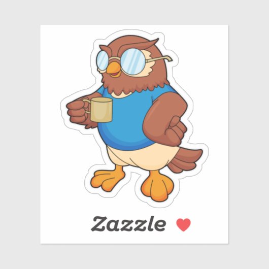 Owl met koffie-mok sticker (Vel)