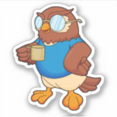 Owl met koffie-mok sticker (Voorkant)