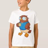 Owl met koffie-mok t-shirt (Voorkant)
