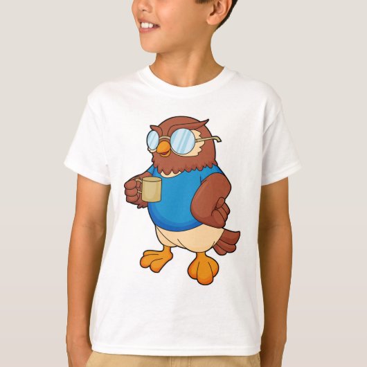 Owl met koffie-mok t-shirt (Voorkant)