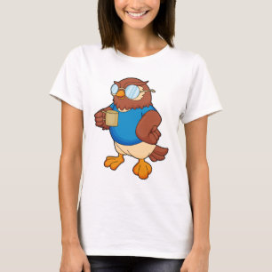 Owl met koffie-mok t-shirt