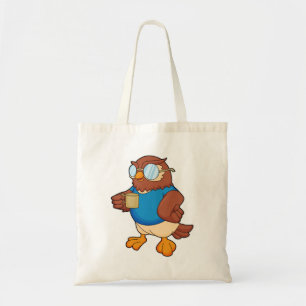 Owl met koffie-mok tote bag