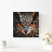Owl met Oranje ogen in kleur acrylwand Vierkante Klok (Huis)