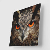 Owl met Oranje ogen in kleur acrylwand Vierkante Klok (Hoek)