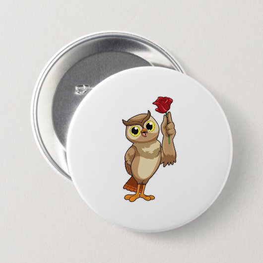 Owl met Roos Ronde Button 7,6 Cm (Voorkant /achterkant)