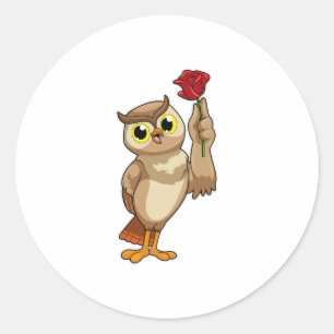 Owl met Roos Ronde Sticker