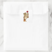 Owl met Roos Vierkante Sticker (Tas)
