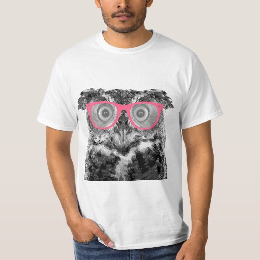 Owl met roze bril Cute Funny T-shirt (Voorkant)