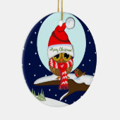 Owl met Santa hat & douanetekst Keramisch Ornament (Rechts)